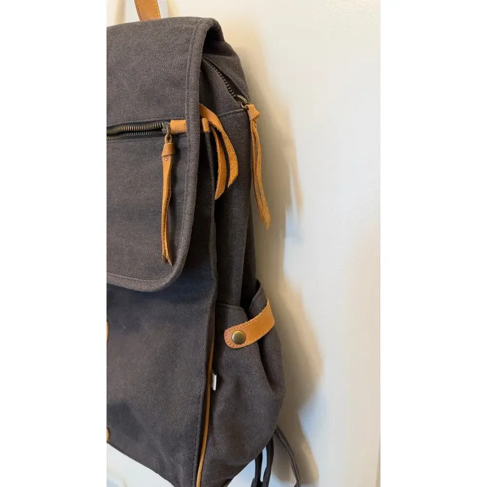 Charcoal gray canvas‎ with leather trim backpack